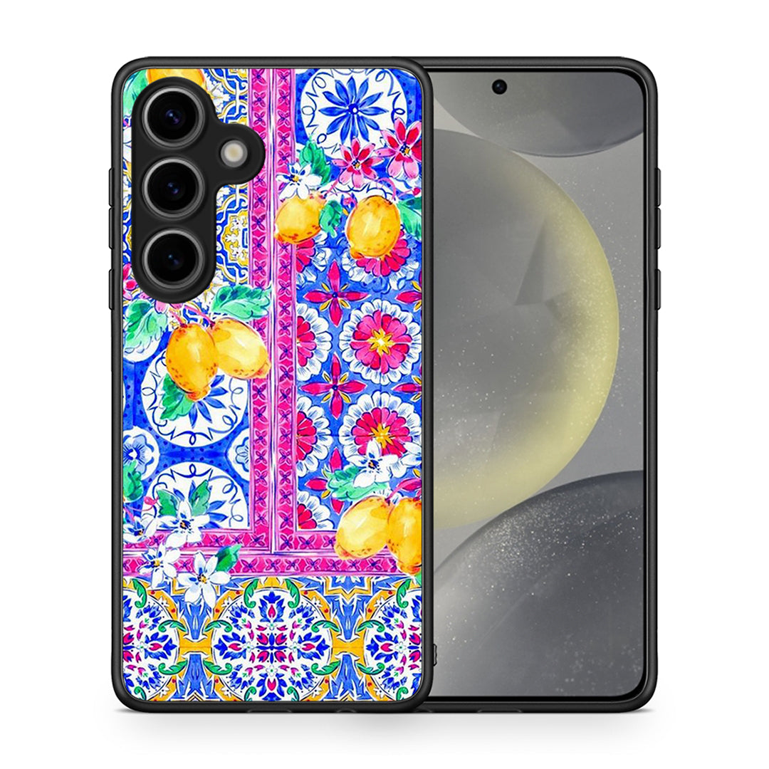 Θήκη Samsung Galaxy S25 Retro Spring από τη Smartfits με σχέδιο στο πίσω μέρος και μαύρο περίβλημα | Samsung Galaxy S25 Retro Spring case with colorful back and black bezels