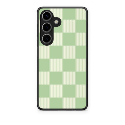 Θήκη Samsung Galaxy S25 Sage and Cream Striped Checks από τη Smartfits με σχέδιο στο πίσω μέρος και μαύρο περίβλημα | Samsung Galaxy S25 Sage and Cream Striped Checks case with colorful back and black bezels