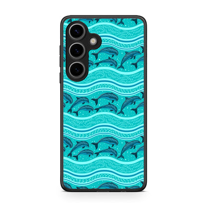 Samsung Galaxy S25 Swimming Dolphins θήκη από τη Smartfits με σχέδιο στο πίσω μέρος και μαύρο περίβλημα | Smartphone case with colorful back and black bezels by Smartfits