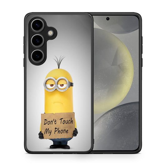 Θήκη Samsung Galaxy S25 Minion Text από τη Smartfits με σχέδιο στο πίσω μέρος και μαύρο περίβλημα | Samsung Galaxy S25 Minion Text case with colorful back and black bezels
