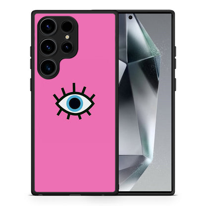 Θήκη Samsung Galaxy S25 Ultra Blue Eye Pink από τη Smartfits με σχέδιο στο πίσω μέρος και μαύρο περίβλημα | Samsung Galaxy S25 Ultra Blue Eye Pink case with colorful back and black bezels