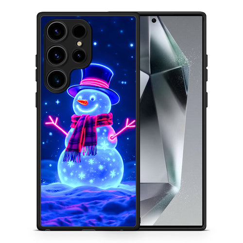 Θήκη Samsung Galaxy S25 Ultra Christmas Neon Snowman από τη Smartfits με σχέδιο στο πίσω μέρος και μαύρο περίβλημα | Samsung Galaxy S25 Ultra Christmas Neon Snowman case with colorful back and black bezels
