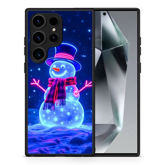 Θήκη Samsung Galaxy S25 Ultra Christmas Neon Snowman από τη Smartfits με σχέδιο στο πίσω μέρος και μαύρο περίβλημα | Samsung Galaxy S25 Ultra Christmas Neon Snowman case with colorful back and black bezels