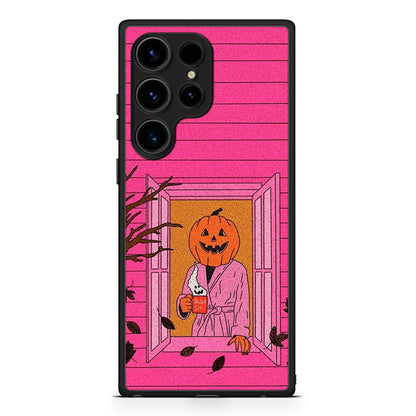 Samsung Galaxy S25 Ultra Halloween Pumpkin Lady Θήκη από τη Smartfits με σχέδιο στο πίσω μέρος και μαύρο περίβλημα | Smartphone case with colorful back and black bezels by Smartfits