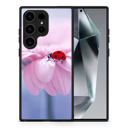 Θήκη Samsung Galaxy S25 Ultra Ladybug Flower από τη Smartfits με σχέδιο στο πίσω μέρος και μαύρο περίβλημα | Samsung Galaxy S25 Ultra Ladybug Flower case with colorful back and black bezels