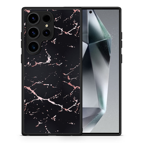 Θήκη Samsung Galaxy S25 Ultra Black Rosegold Marble από τη Smartfits με σχέδιο στο πίσω μέρος και μαύρο περίβλημα | Samsung Galaxy S25 Ultra Black Rosegold Marble case with colorful back and black bezels