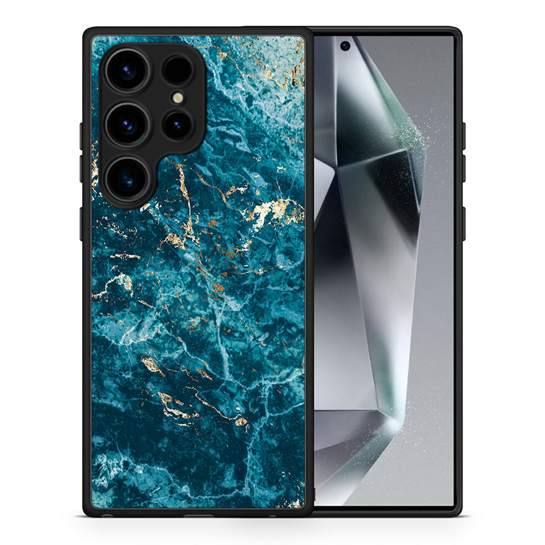Θήκη Samsung Galaxy S25 Ultra Marble Blue από τη Smartfits με σχέδιο στο πίσω μέρος και μαύρο περίβλημα | Samsung Galaxy S25 Ultra Marble Blue case with colorful back and black bezels