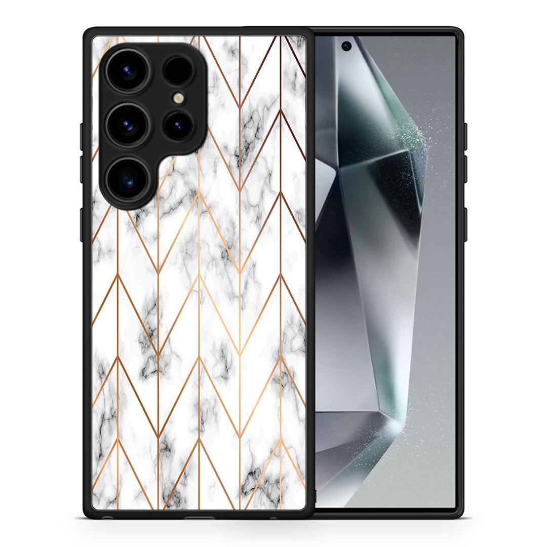 Θήκη Samsung Galaxy S25 Ultra Gold Geometric Marble από τη Smartfits με σχέδιο στο πίσω μέρος και μαύρο περίβλημα | Samsung Galaxy S25 Ultra Gold Geometric Marble case with colorful back and black bezels
