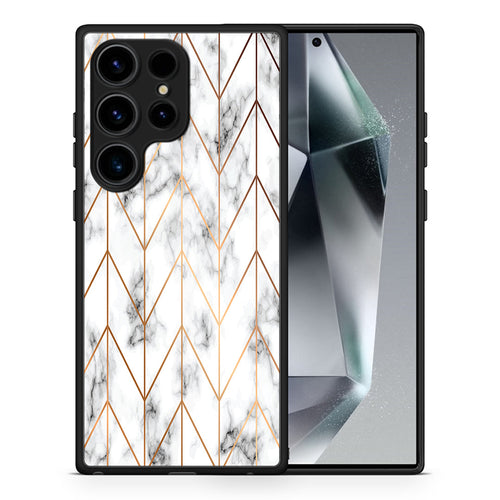 Θήκη Samsung Galaxy S25 Ultra Gold Geometric Marble από τη Smartfits με σχέδιο στο πίσω μέρος και μαύρο περίβλημα | Samsung Galaxy S25 Ultra Gold Geometric Marble case with colorful back and black bezels