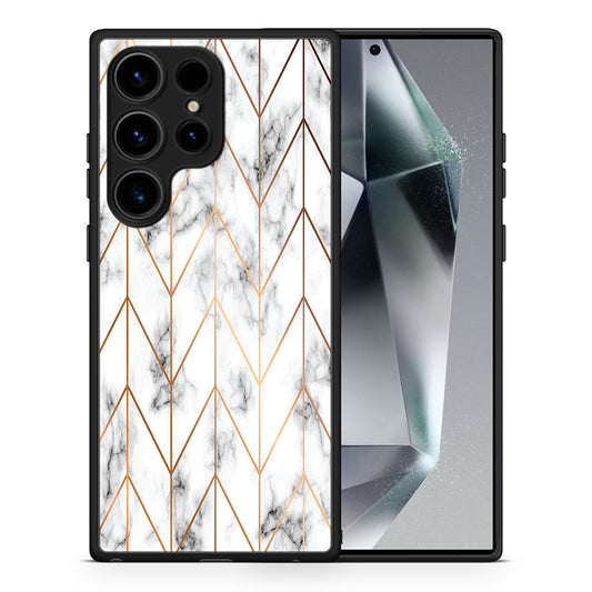 Θήκη Samsung Galaxy S25 Ultra Gold Geometric Marble από τη Smartfits με σχέδιο στο πίσω μέρος και μαύρο περίβλημα | Samsung Galaxy S25 Ultra Gold Geometric Marble case with colorful back and black bezels