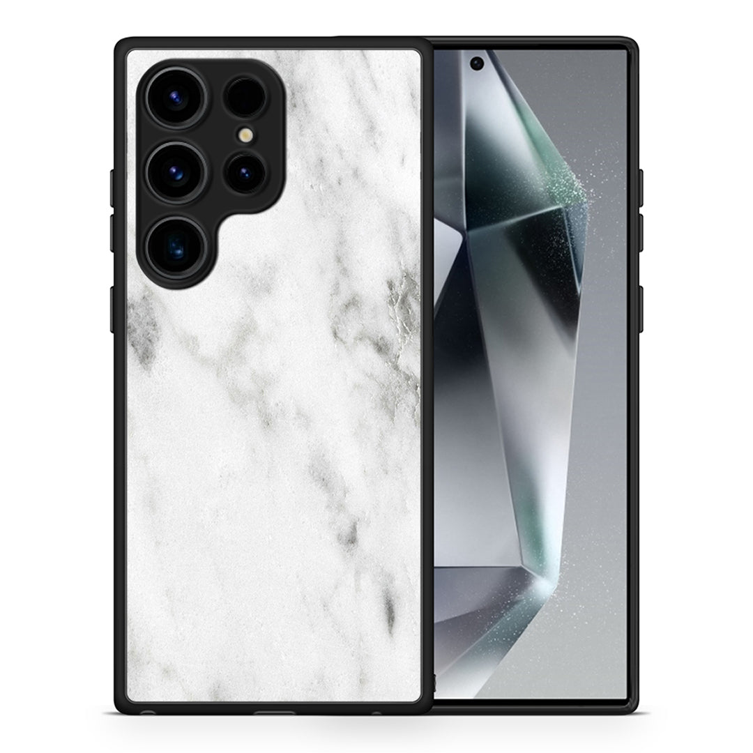 Θήκη Samsung Galaxy S25 Ultra White Marble από τη Smartfits με σχέδιο στο πίσω μέρος και μαύρο περίβλημα | Samsung Galaxy S25 Ultra White Marble case with colorful back and black bezels