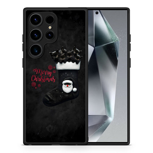 Θήκη Samsung Galaxy S25 Ultra Merry Cat Christmas από τη Smartfits με σχέδιο στο πίσω μέρος και μαύρο περίβλημα | Samsung Galaxy S25 Ultra Merry Cat Christmas case with colorful back and black bezels