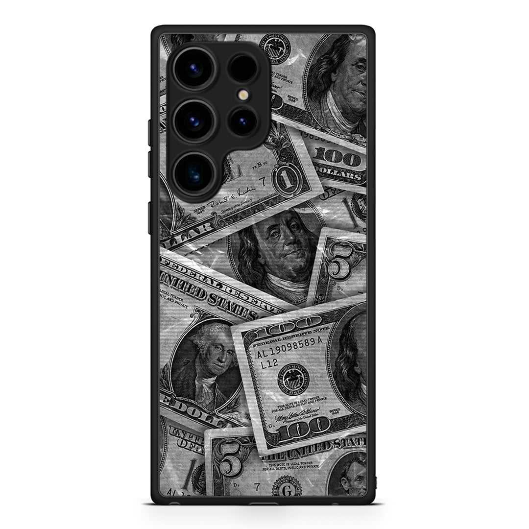 Samsung Galaxy S25 Ultra Money Dollars θήκη από τη Smartfits με σχέδιο στο πίσω μέρος και μαύρο περίβλημα | Smartphone case with colorful back and black bezels by Smartfits