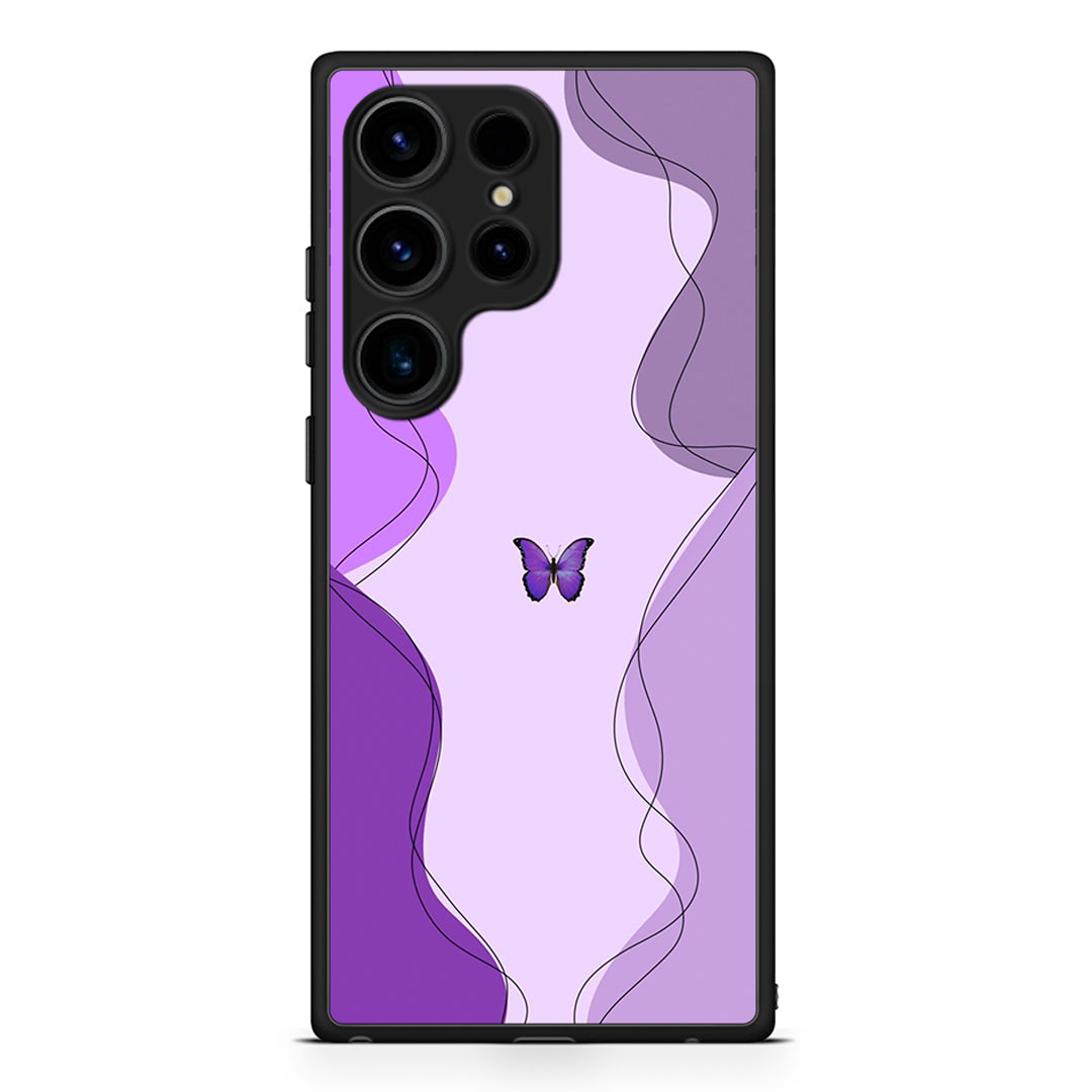 Samsung Galaxy S25 Ultra Purple Mariposa Θήκη Αγίου Βαλεντίνου από τη Smartfits με σχέδιο στο πίσω μέρος και μαύρο περίβλημα | Smartphone case with colorful back and black bezels by Smartfits
