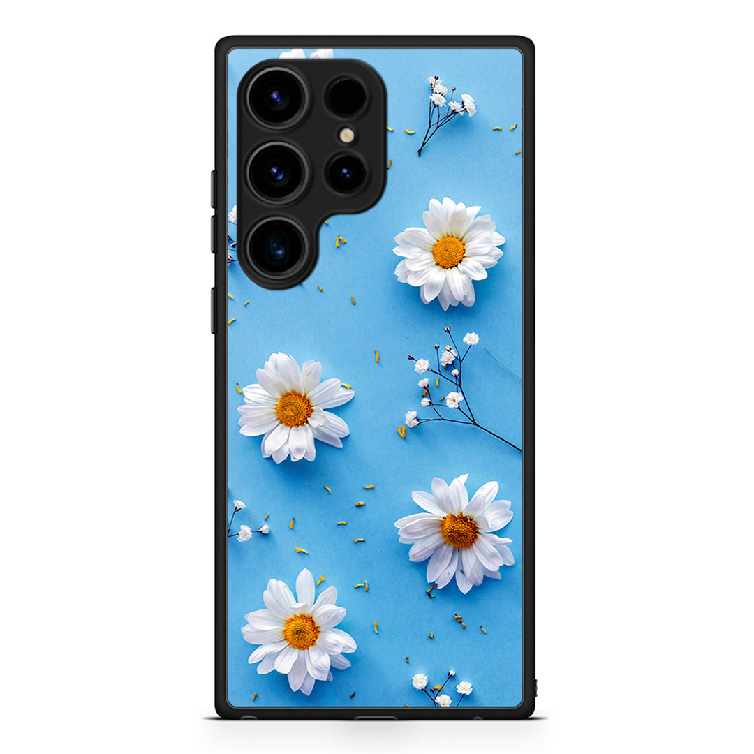 Samsung Galaxy S25 Ultra Real Daisies θήκη από τη Smartfits με σχέδιο στο πίσω μέρος και μαύρο περίβλημα | Smartphone case with colorful back and black bezels by Smartfits