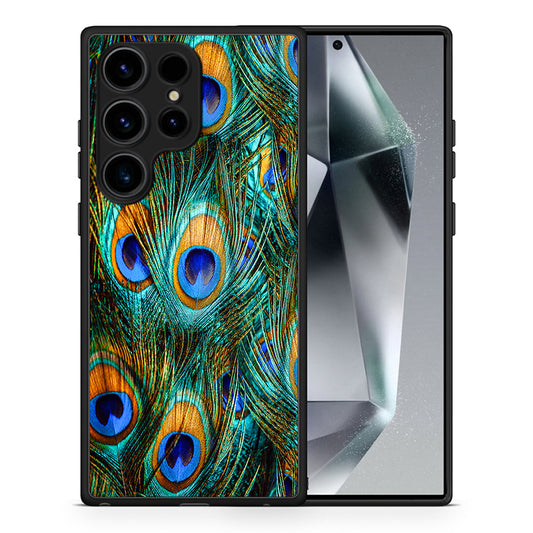 Θήκη Samsung Galaxy S25 Ultra Real Peacock Feathers από τη Smartfits με σχέδιο στο πίσω μέρος και μαύρο περίβλημα | Samsung Galaxy S25 Ultra Real Peacock Feathers case with colorful back and black bezels