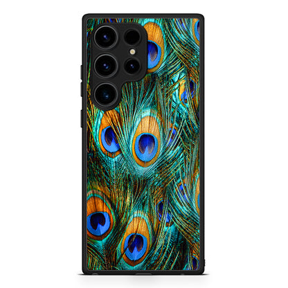 Samsung Galaxy S25 Ultra Real Peacock Feathers θήκη από τη Smartfits με σχέδιο στο πίσω μέρος και μαύρο περίβλημα | Smartphone case with colorful back and black bezels by Smartfits