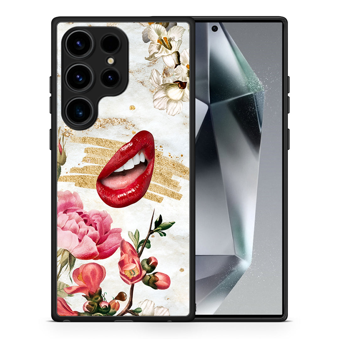 Θήκη Samsung Galaxy S25 Ultra Red Lips από τη Smartfits με σχέδιο στο πίσω μέρος και μαύρο περίβλημα | Samsung Galaxy S25 Ultra Red Lips case with colorful back and black bezels