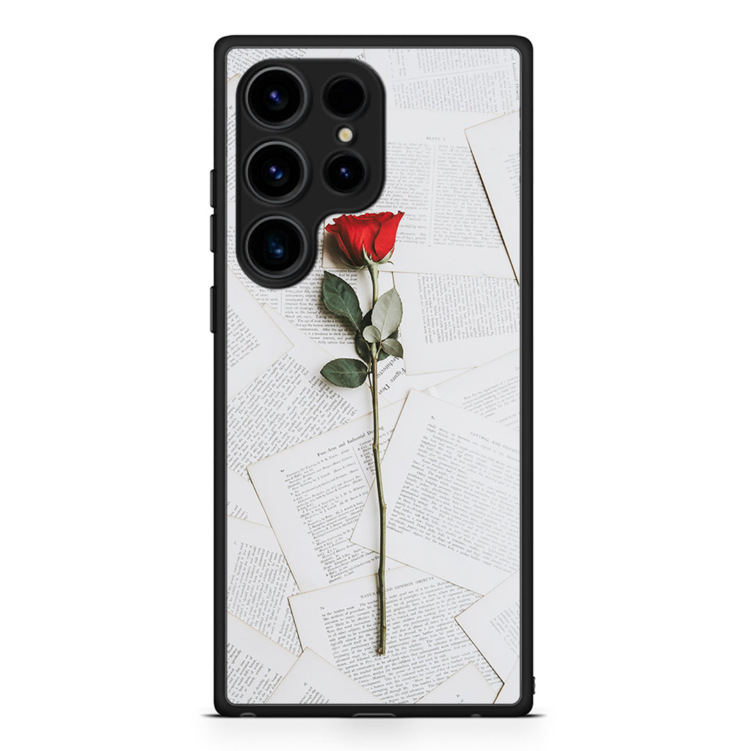 Samsung Galaxy S25 Ultra Red Rose θήκη από τη Smartfits με σχέδιο στο πίσω μέρος και μαύρο περίβλημα | Smartphone case with colorful back and black bezels by Smartfits