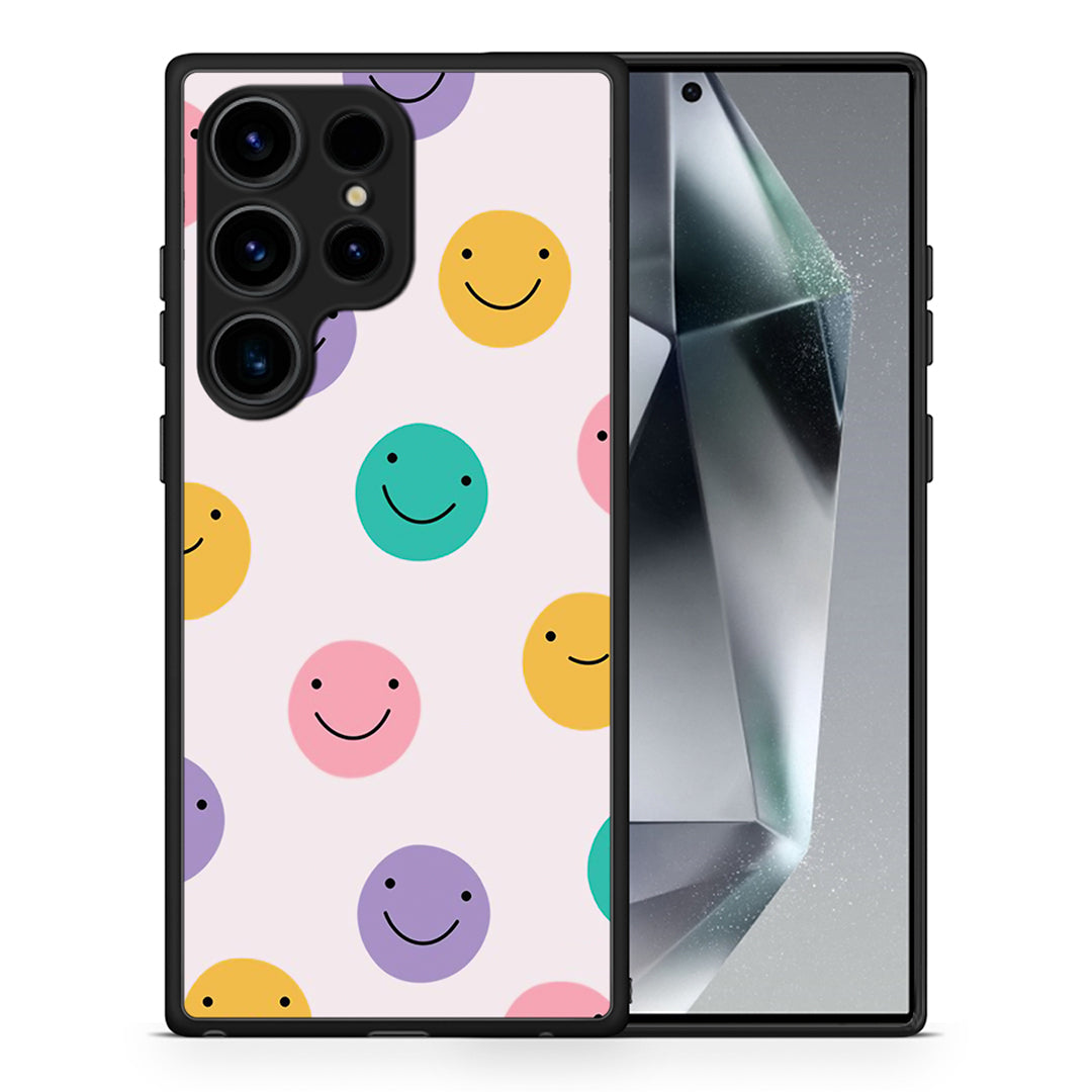 Θήκη Samsung Galaxy S25 Ultra Smiley Faces από τη Smartfits με σχέδιο στο πίσω μέρος και μαύρο περίβλημα | Samsung Galaxy S25 Ultra Smiley Faces case with colorful back and black bezels