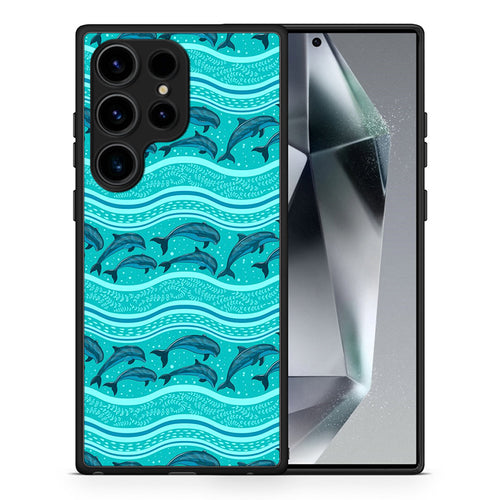 Θήκη Samsung Galaxy S25 Ultra Swimming Dolphins από τη Smartfits με σχέδιο στο πίσω μέρος και μαύρο περίβλημα | Samsung Galaxy S25 Ultra Swimming Dolphins case with colorful back and black bezels