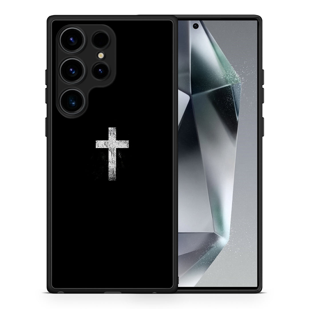 Θήκη Samsung Galaxy S25 Ultra White Cross από τη Smartfits με σχέδιο στο πίσω μέρος και μαύρο περίβλημα | Samsung Galaxy S25 Ultra White Cross case with colorful back and black bezels