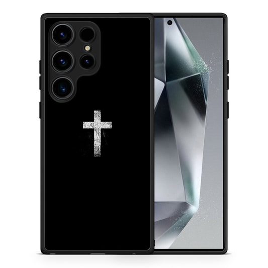 Θήκη Samsung Galaxy S25 Ultra White Cross από τη Smartfits με σχέδιο στο πίσω μέρος και μαύρο περίβλημα | Samsung Galaxy S25 Ultra White Cross case with colorful back and black bezels