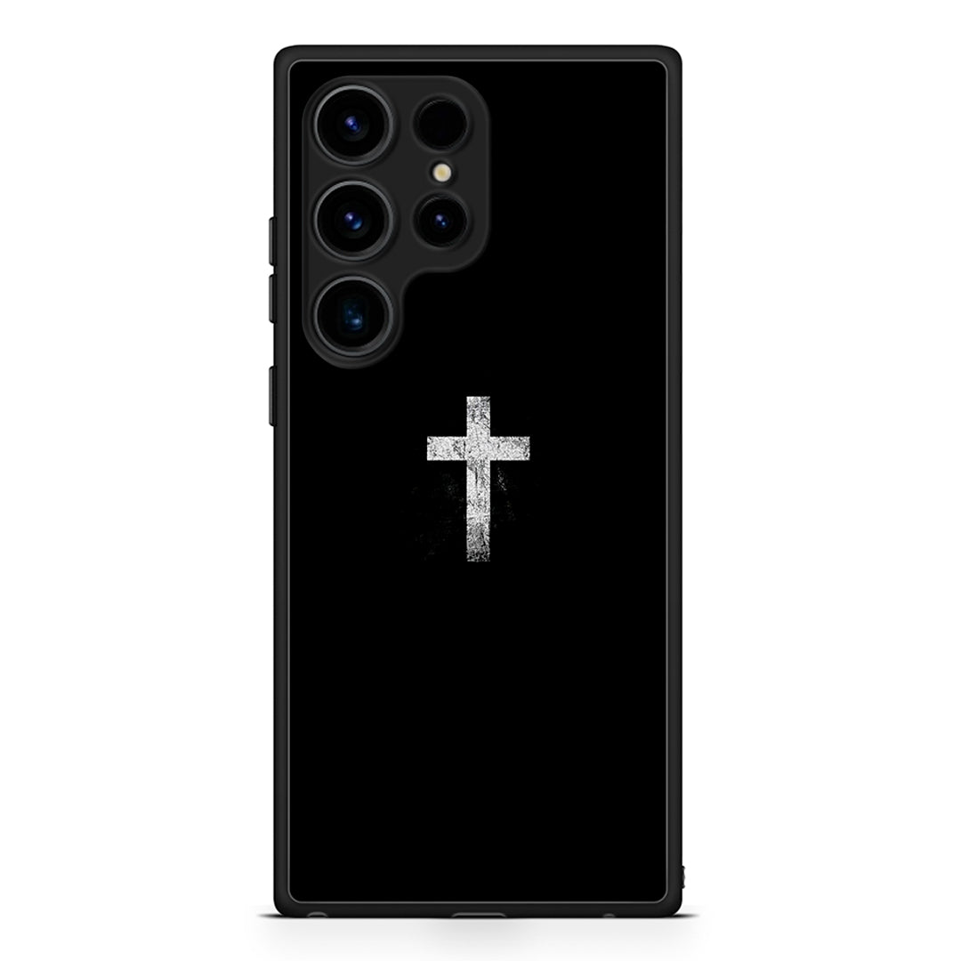 Samsung Galaxy S25 Ultra White Cross θήκη από τη Smartfits με σχέδιο στο πίσω μέρος και μαύρο περίβλημα | Smartphone case with colorful back and black bezels by Smartfits