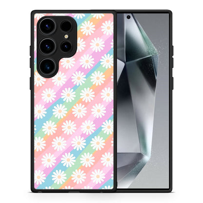 Θήκη Samsung Galaxy S25 Ultra White Daisies από τη Smartfits με σχέδιο στο πίσω μέρος και μαύρο περίβλημα | Samsung Galaxy S25 Ultra White Daisies case with colorful back and black bezels
