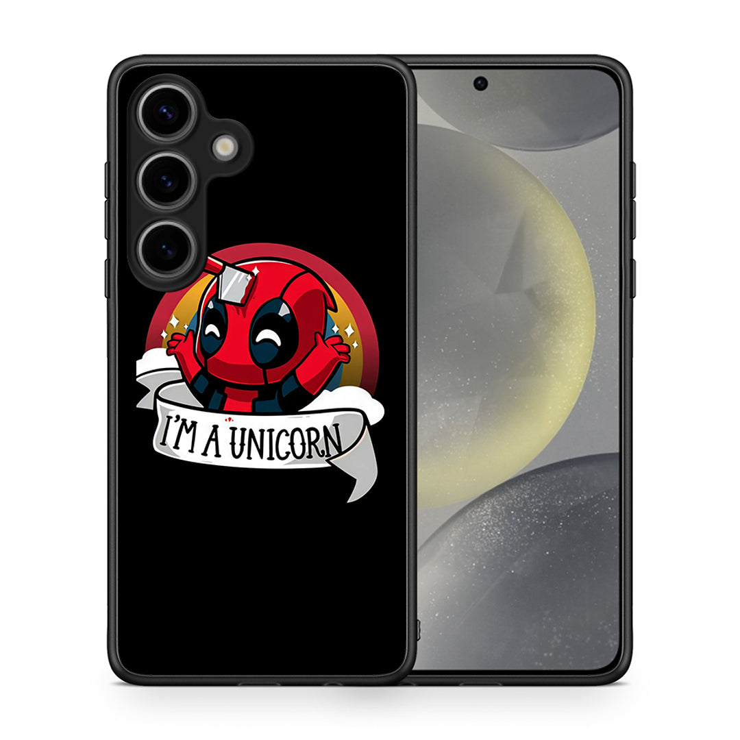 Θήκη Samsung Galaxy S25 Unicorn Deadpool από τη Smartfits με σχέδιο στο πίσω μέρος και μαύρο περίβλημα | Samsung Galaxy S25 Unicorn Deadpool case with colorful back and black bezels