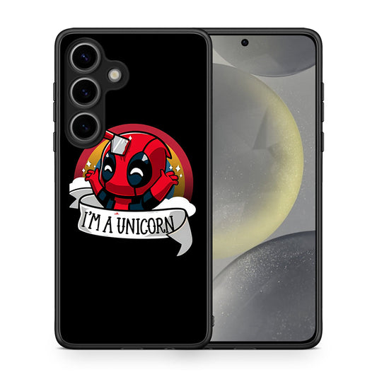 Θήκη Samsung Galaxy S25 Unicorn Deadpool από τη Smartfits με σχέδιο στο πίσω μέρος και μαύρο περίβλημα | Samsung Galaxy S25 Unicorn Deadpool case with colorful back and black bezels