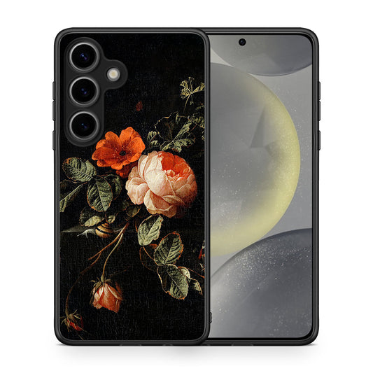 Θήκη Samsung Galaxy S25 Vintage Roses από τη Smartfits με σχέδιο στο πίσω μέρος και μαύρο περίβλημα | Samsung Galaxy S25 Vintage Roses case with colorful back and black bezels
