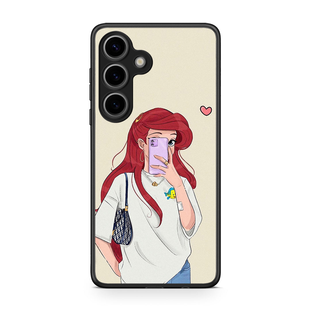 Samsung Galaxy S25 Walking Mermaid Θήκη από τη Smartfits με σχέδιο στο πίσω μέρος και μαύρο περίβλημα | Smartphone case with colorful back and black bezels by Smartfits