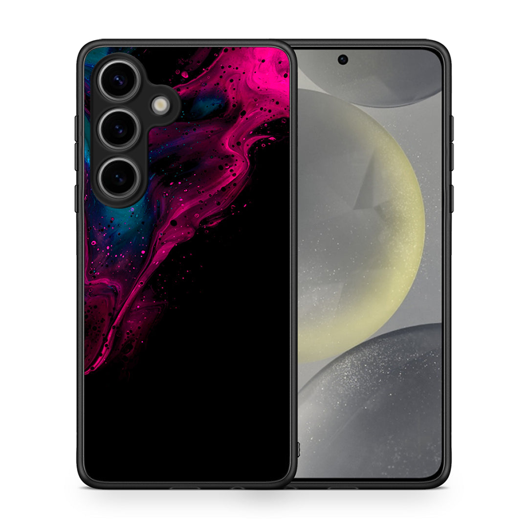 Θήκη Samsung Galaxy S25 Pink Black Watercolor από τη Smartfits με σχέδιο στο πίσω μέρος και μαύρο περίβλημα | Samsung Galaxy S25 Pink Black Watercolor case with colorful back and black bezels