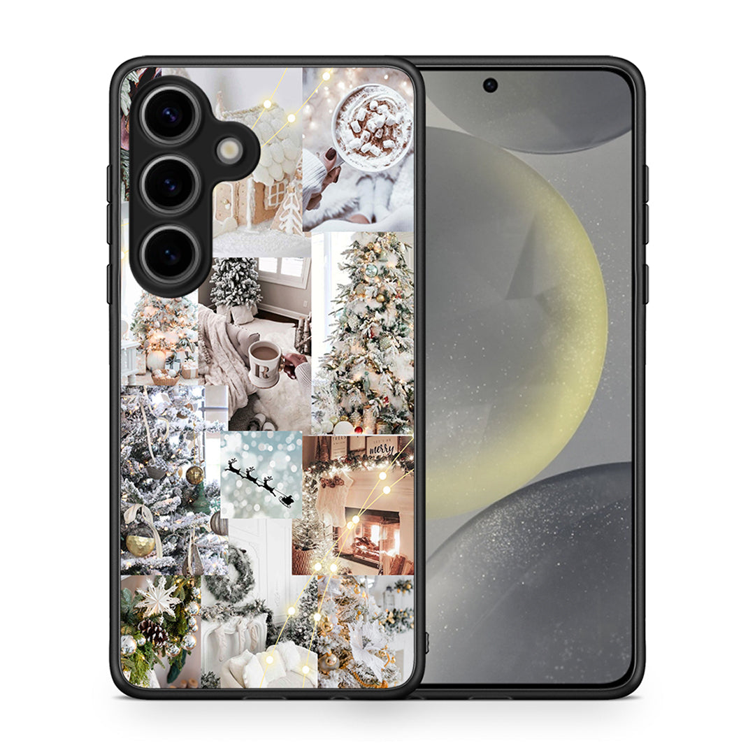 Θήκη Samsung Galaxy S25 White Christmas από τη Smartfits με σχέδιο στο πίσω μέρος και μαύρο περίβλημα | Samsung Galaxy S25 White Christmas case with colorful back and black bezels