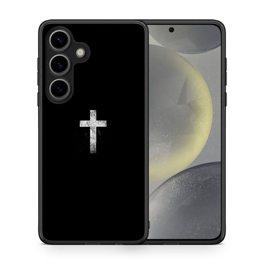 Θήκη Samsung Galaxy S25 White Cross από τη Smartfits με σχέδιο στο πίσω μέρος και μαύρο περίβλημα | Samsung Galaxy S25 White Cross case with colorful back and black bezels