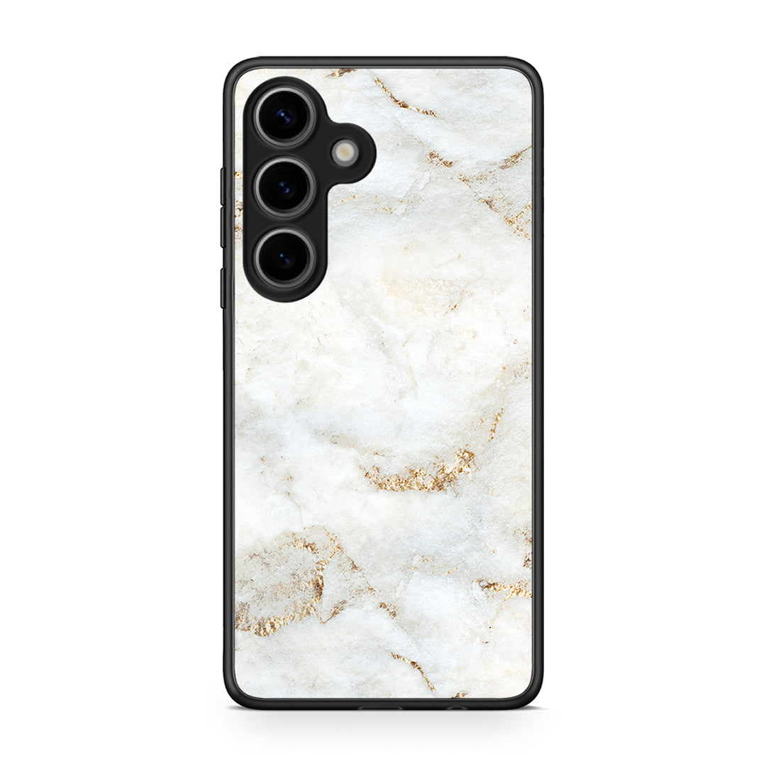 Samsung Galaxy S25 White Gold Marble θήκη από τη Smartfits με σχέδιο στο πίσω μέρος και μαύρο περίβλημα | Smartphone case with colorful back and black bezels by Smartfits
