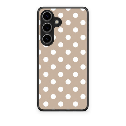 Θήκη Samsung Galaxy S25 White Polka Dots on Taupe από τη Smartfits με σχέδιο στο πίσω μέρος και μαύρο περίβλημα | Samsung Galaxy S25 White Polka Dots on Taupe case with colorful back and black bezels
