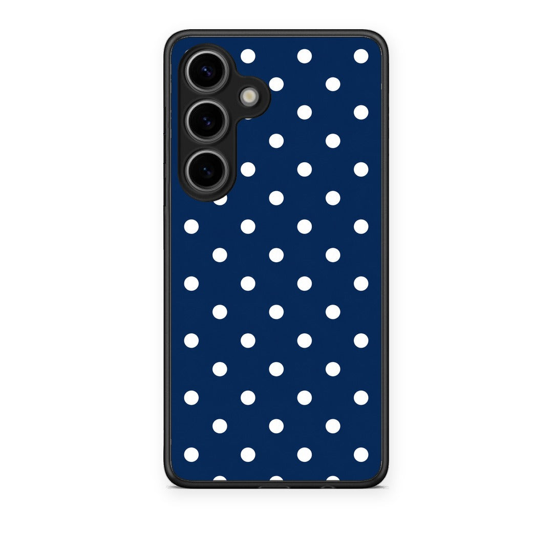 Θήκη Samsung Galaxy S25 White Small Polka Dots on Navy από τη Smartfits με σχέδιο στο πίσω μέρος και μαύρο περίβλημα | Samsung Galaxy S25 White Small Polka Dots on Navy case with colorful back and black bezels