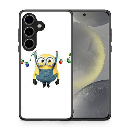 Θήκη Samsung Galaxy S25 Xmas Minion Lights από τη Smartfits με σχέδιο στο πίσω μέρος και μαύρο περίβλημα | Samsung Galaxy S25 Xmas Minion Lights case with colorful back and black bezels