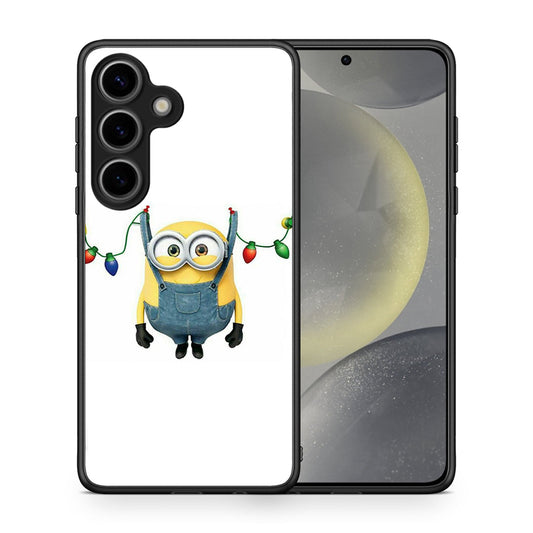 Θήκη Samsung Galaxy S25 Xmas Minion Lights από τη Smartfits με σχέδιο στο πίσω μέρος και μαύρο περίβλημα | Samsung Galaxy S25 Xmas Minion Lights case with colorful back and black bezels