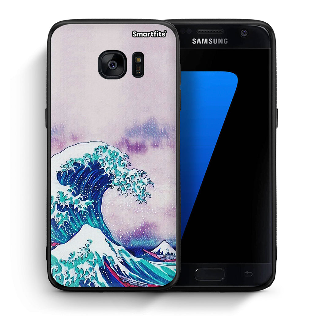 Θήκη Samsung S7 Blue Waves από τη Smartfits με σχέδιο στο πίσω μέρος και μαύρο περίβλημα | Samsung S7 Blue Waves case with colorful back and black bezels