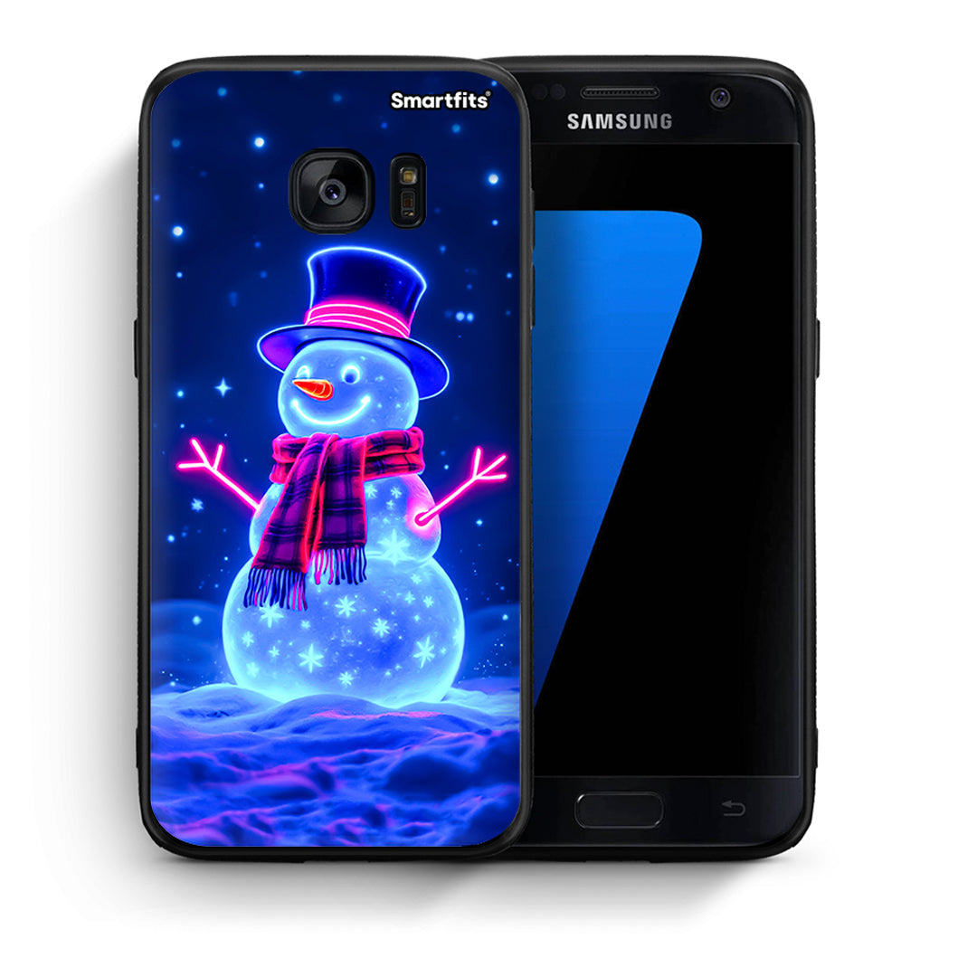 Θήκη Samsung S7 Christmas Neon Snowman από τη Smartfits με σχέδιο στο πίσω μέρος και μαύρο περίβλημα | Samsung S7 Christmas Neon Snowman case with colorful back and black bezels