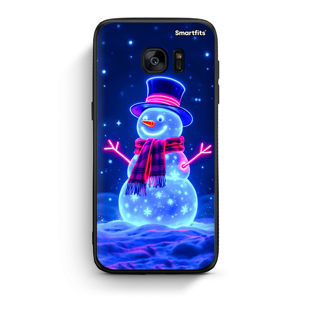 samsung s7 Christmas Neon Snowman θήκη από τη Smartfits με σχέδιο στο πίσω μέρος και μαύρο περίβλημα | Smartphone case with colorful back and black bezels by Smartfits