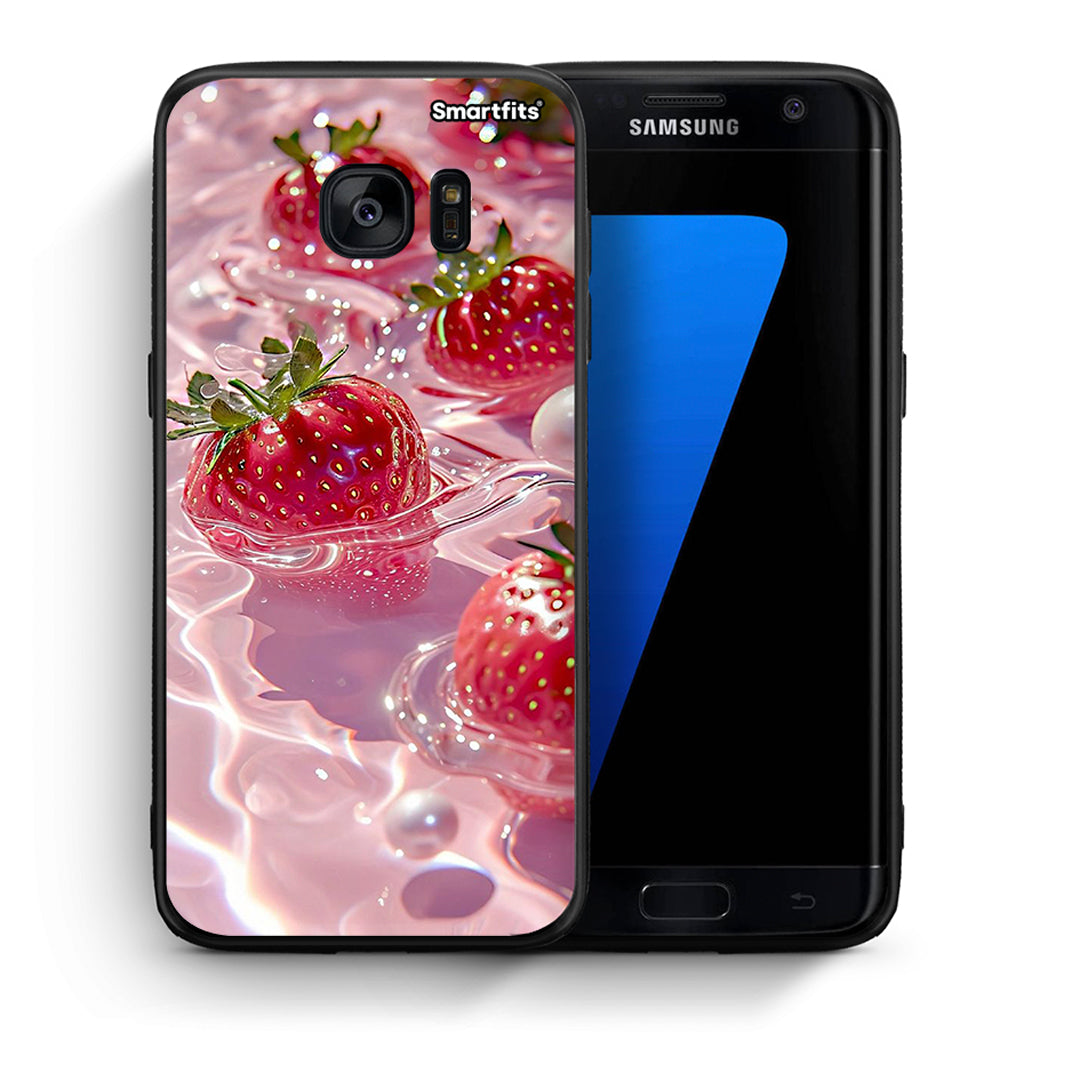 Θήκη Samsung S7 Edge Juicy Strawberries από τη Smartfits με σχέδιο στο πίσω μέρος και μαύρο περίβλημα | Samsung S7 Edge Juicy Strawberries case with colorful back and black bezels