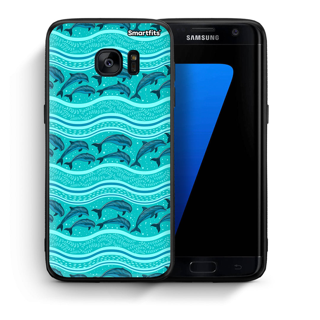 Θήκη Samsung S7 Edge Swimming Dolphins από τη Smartfits με σχέδιο στο πίσω μέρος και μαύρο περίβλημα | Samsung S7 Edge Swimming Dolphins case with colorful back and black bezels