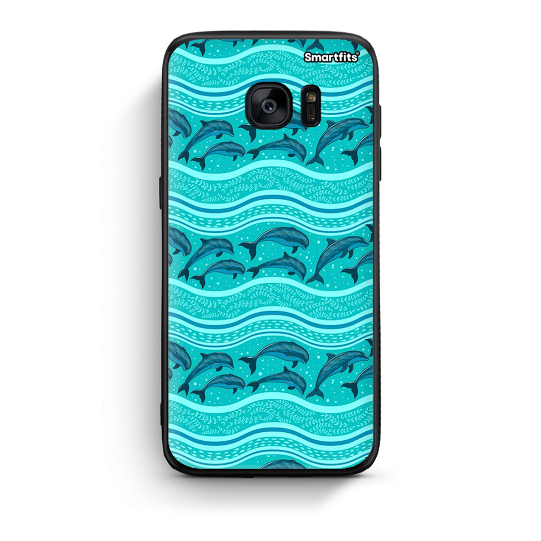 samsung s7 edge Swimming Dolphins θήκη από τη Smartfits με σχέδιο στο πίσω μέρος και μαύρο περίβλημα | Smartphone case with colorful back and black bezels by Smartfits