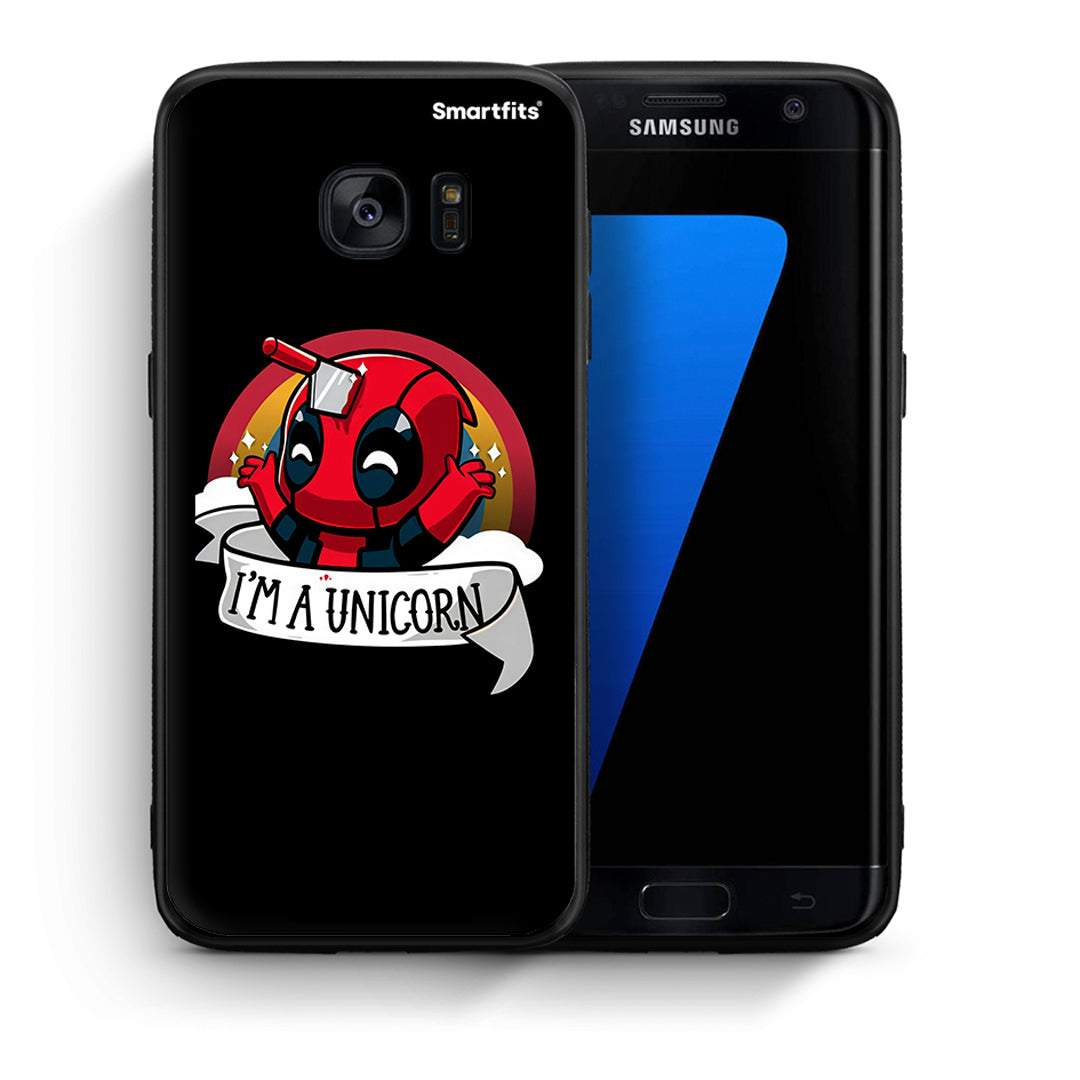 Θήκη Samsung S7 Edge Unicorn Deadpool από τη Smartfits με σχέδιο στο πίσω μέρος και μαύρο περίβλημα | Samsung S7 Edge Unicorn Deadpool case with colorful back and black bezels