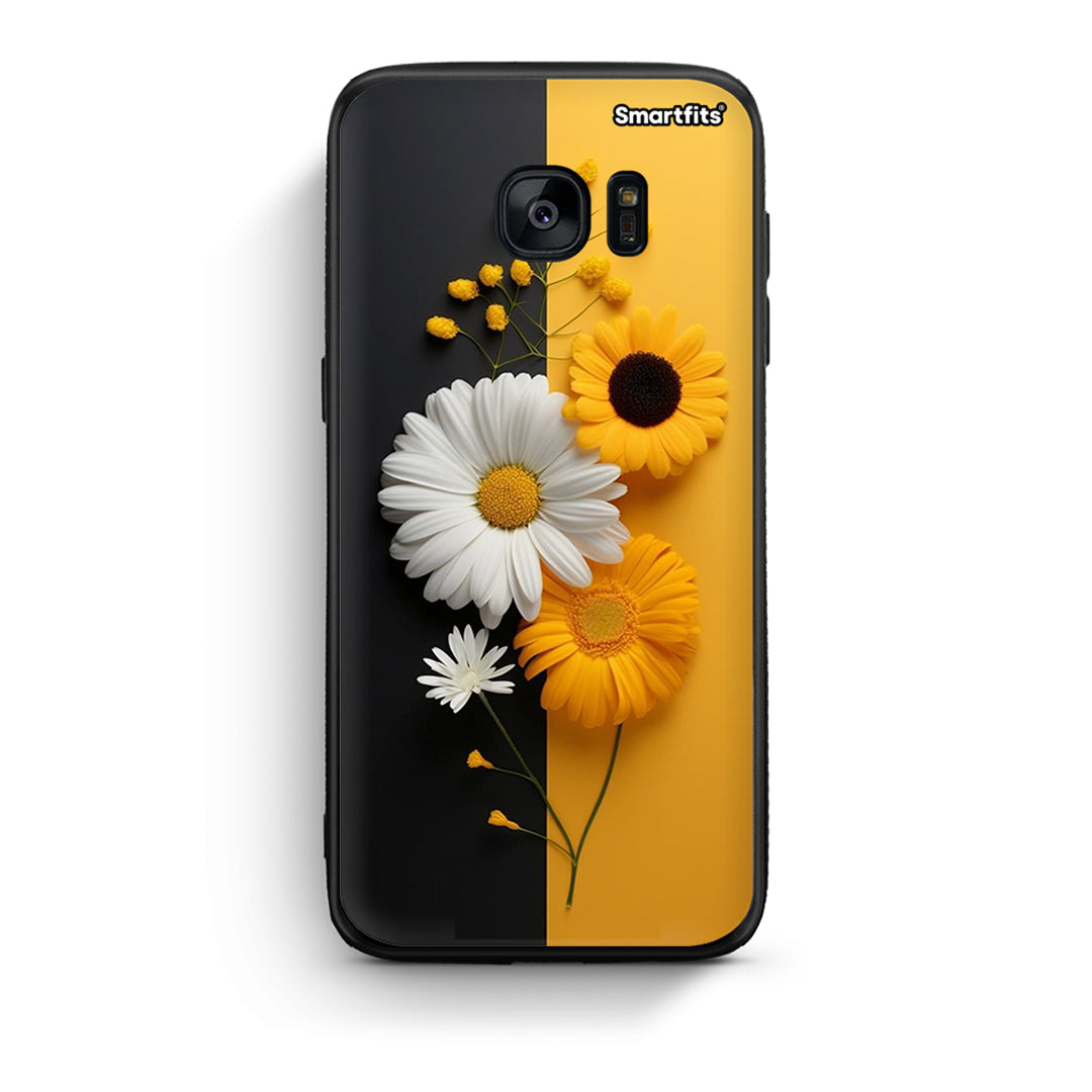 samsung s7 edge Yellow Daisies θήκη από τη Smartfits με σχέδιο στο πίσω μέρος και μαύρο περίβλημα | Smartphone case with colorful back and black bezels by Smartfits