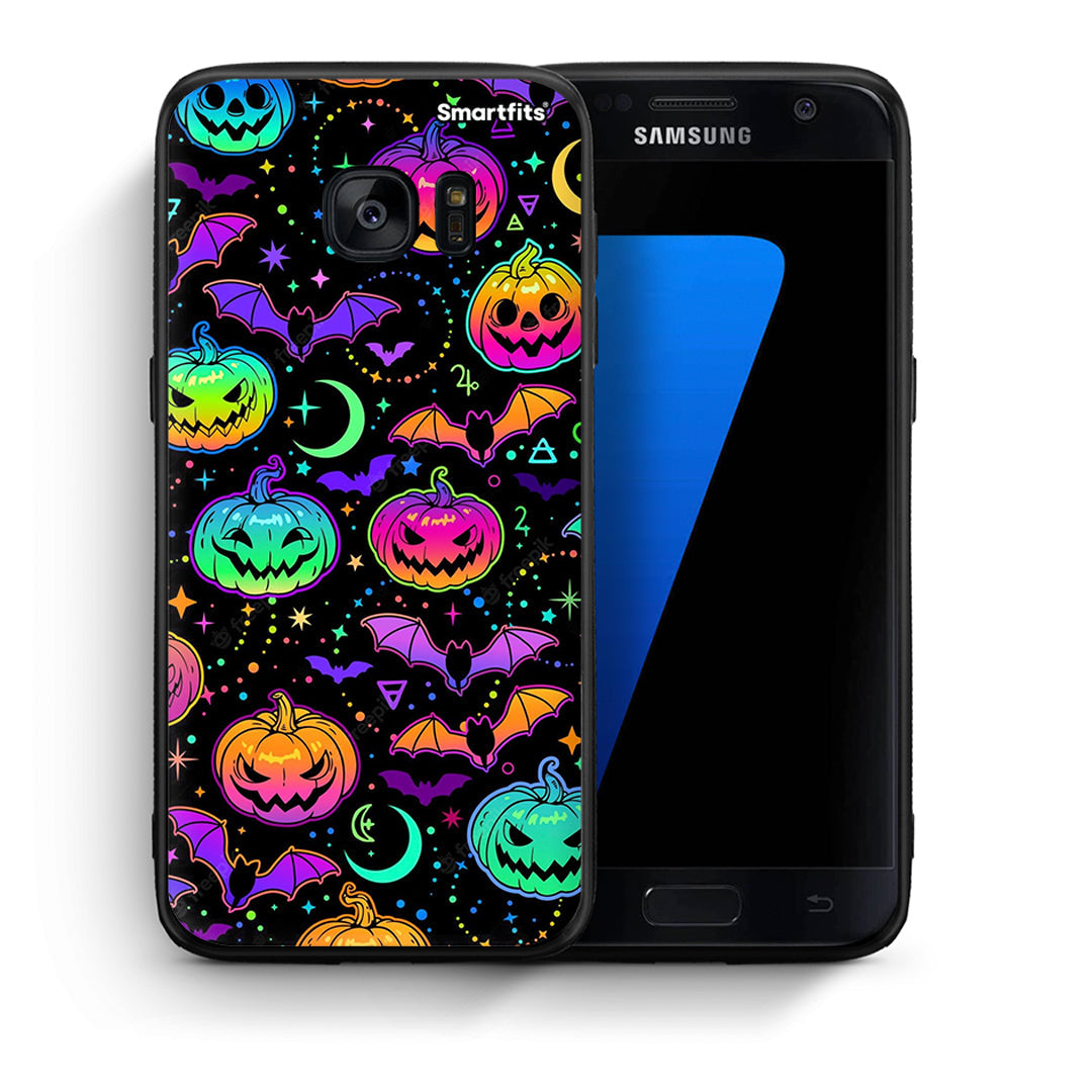 Θήκη Samsung S7 Neon Halloween από τη Smartfits με σχέδιο στο πίσω μέρος και μαύρο περίβλημα | Samsung S7 Neon Halloween case with colorful back and black bezels